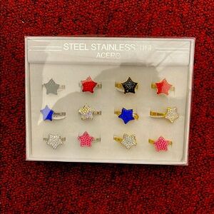 Fashion Jewelry Star Rings Set - Red, Blue, Black, Pink, Silver